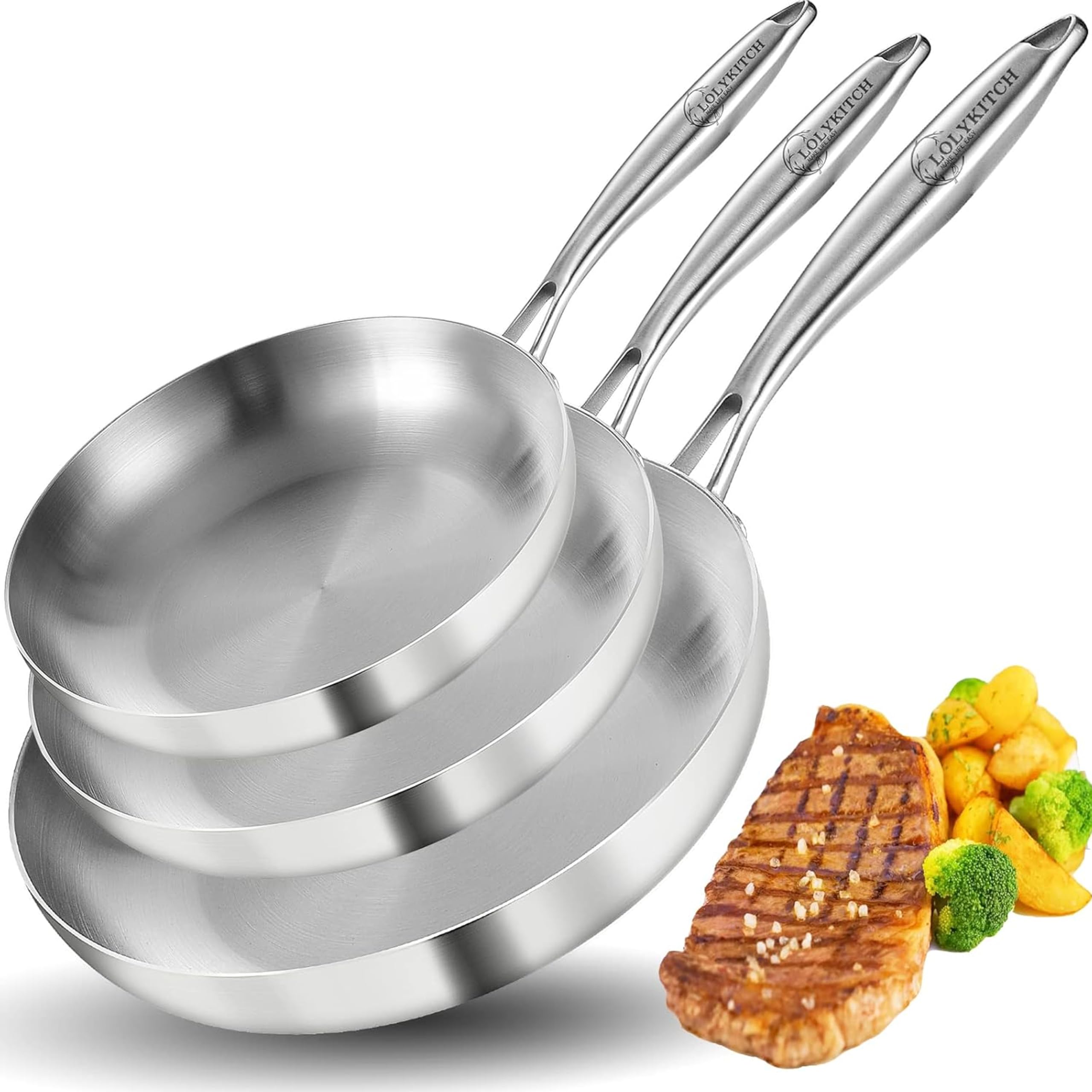 LOLYKITCH ensemble de trois poêles vues avant, polyvalence pour toutes recettes