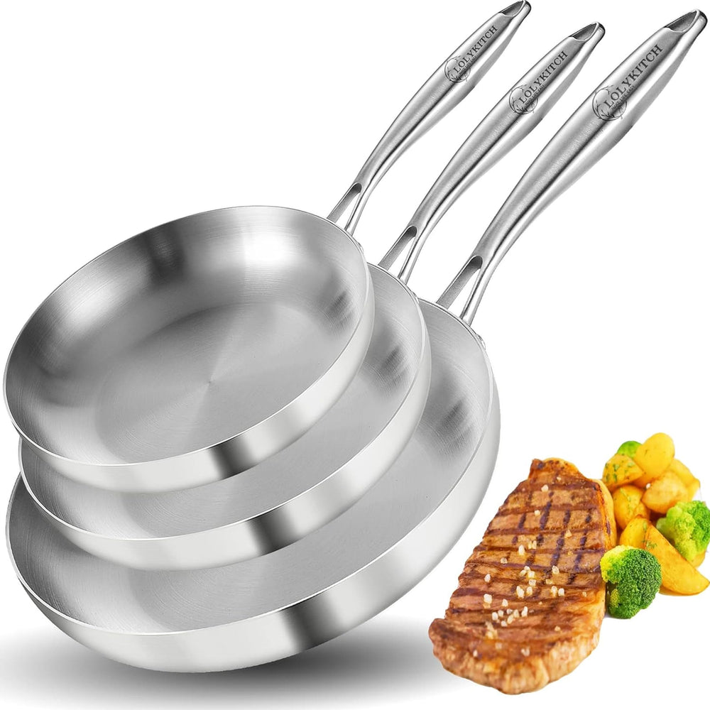 LOLYKITCH ensemble de trois poêles vues avant, polyvalence pour toutes recettes