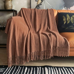 LOMAO plaid face entier couleur caramel montrant coupe et finition, apporte chaleur décorative