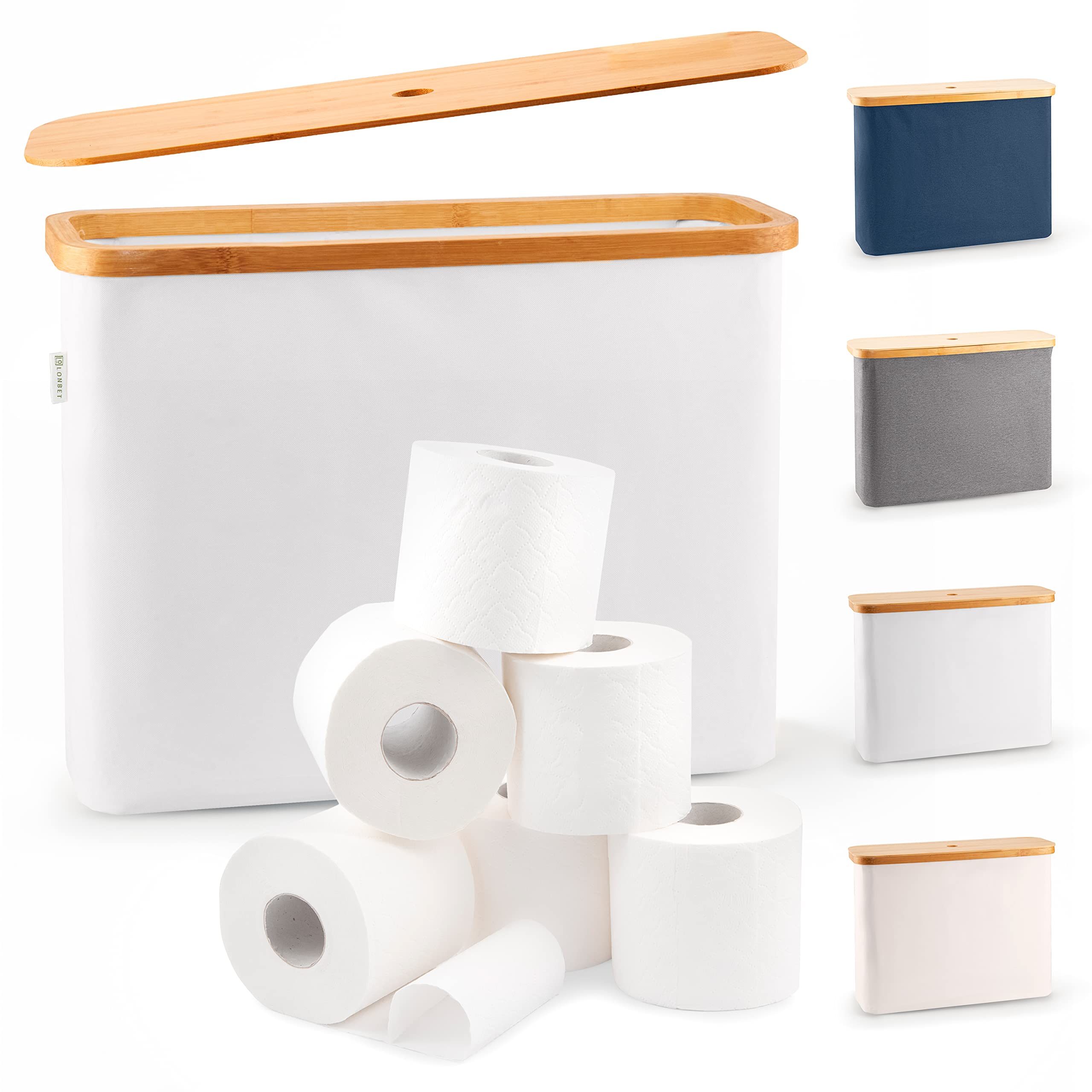 Lonbet vue frontale du rangement papier toilette, gain d'espace