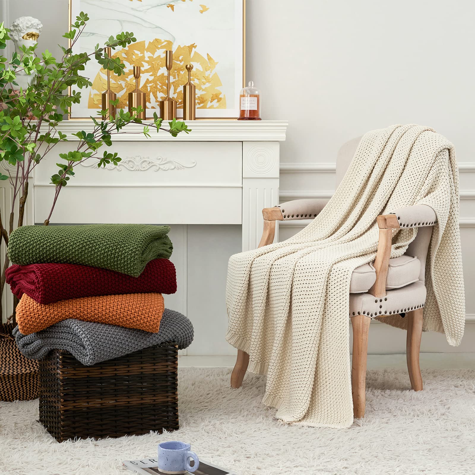 Longhui bedding jeté posé sur lit, crée ambiance farmhouse chaleureuse