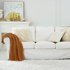Longhui bedding gros plan sur la texture cable knit, montre douceur et relief