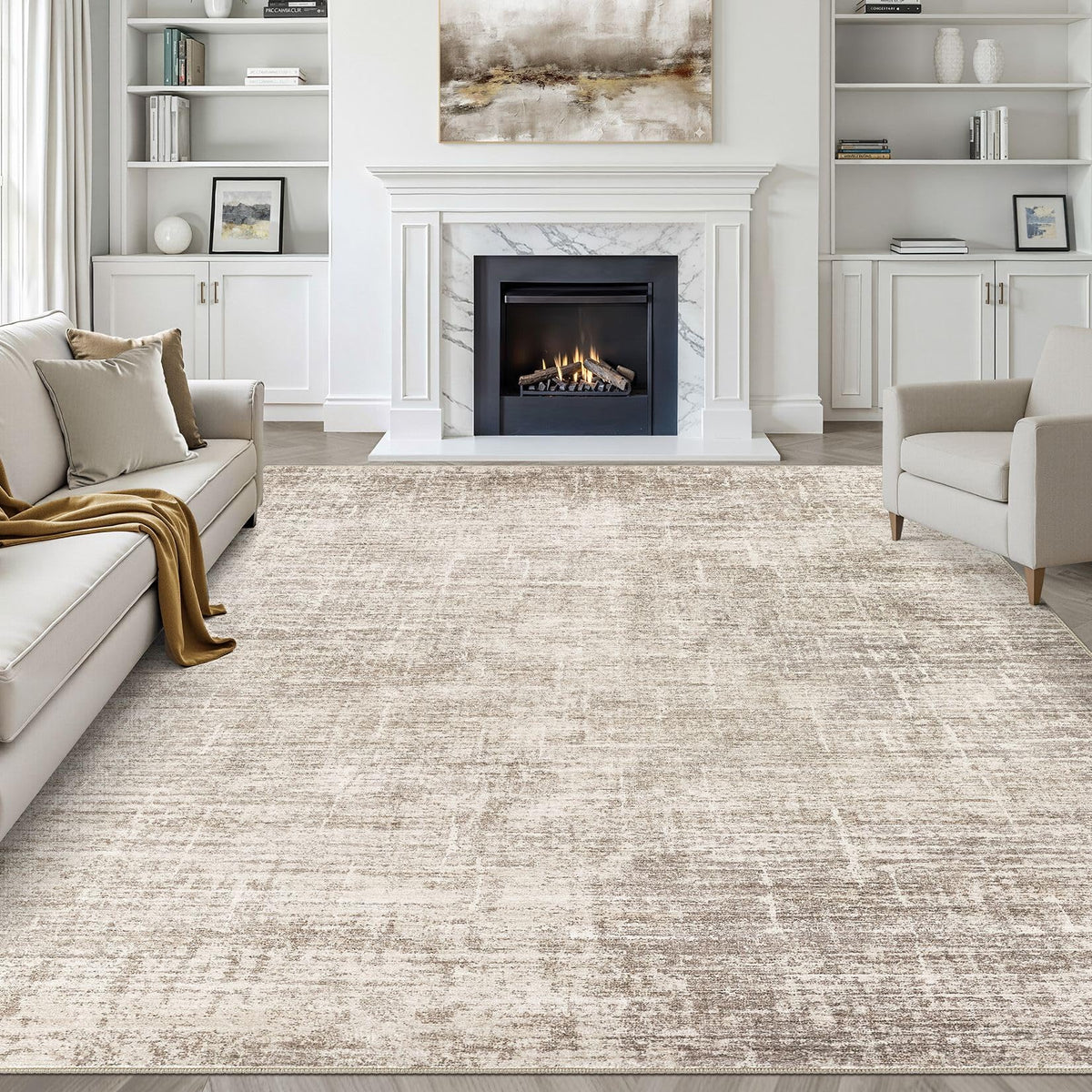 LOONGRUG vue avant du tapis 8x10 montrant design neutre et bénéfice esthétique