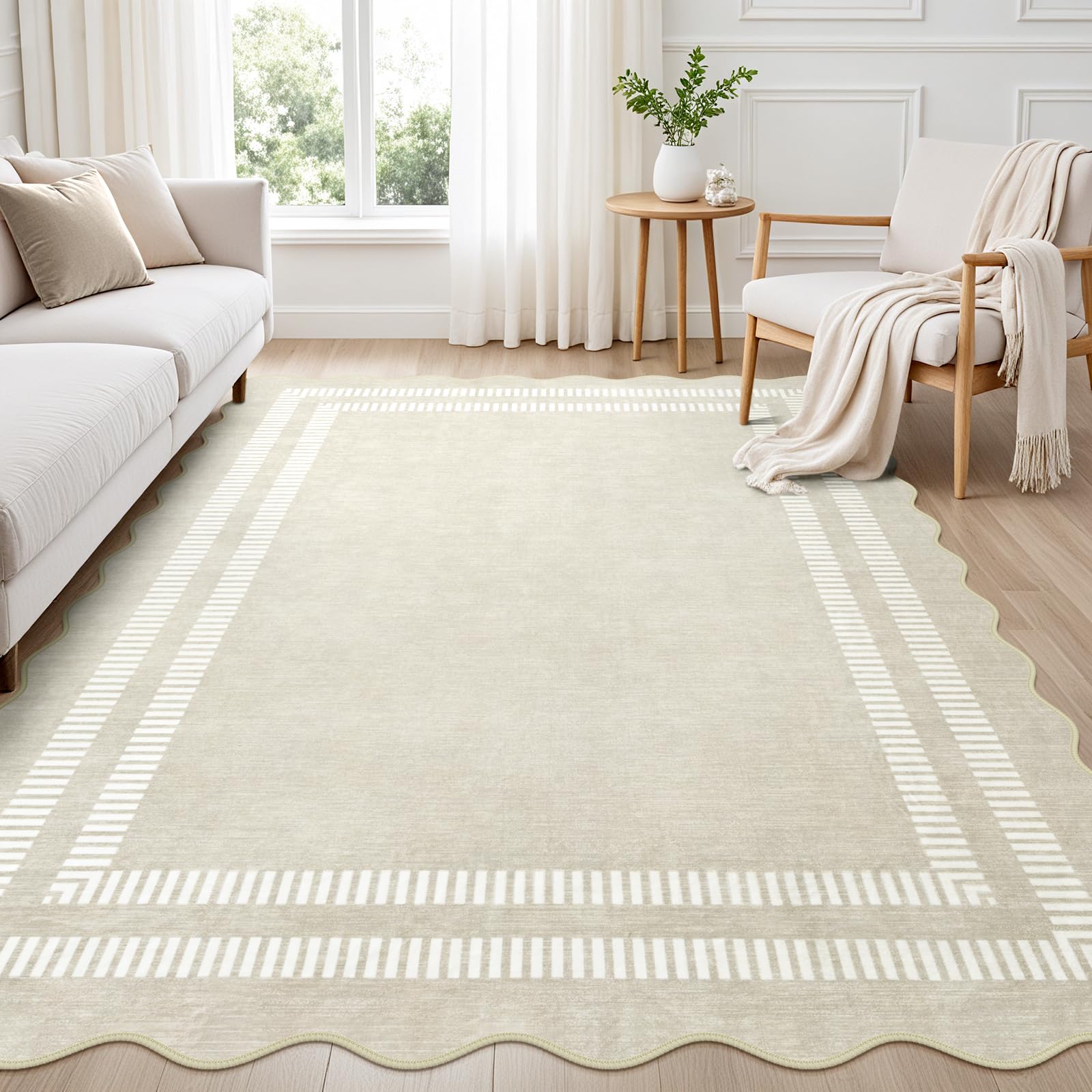 LORWER vue frontale du tapis beige montrant style et confort
