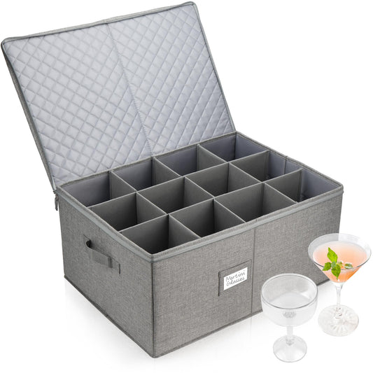 LotFancy vue face avant du coffret gris protégeant de grands verres