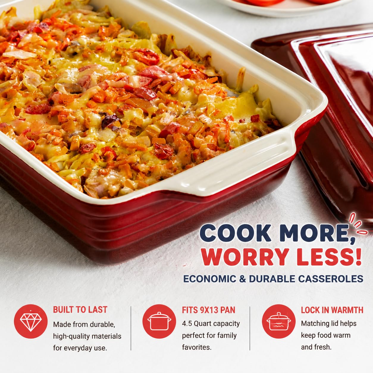 LOVECASA plat en usage avec lasagne sorti du four, prêt à être servi chaud