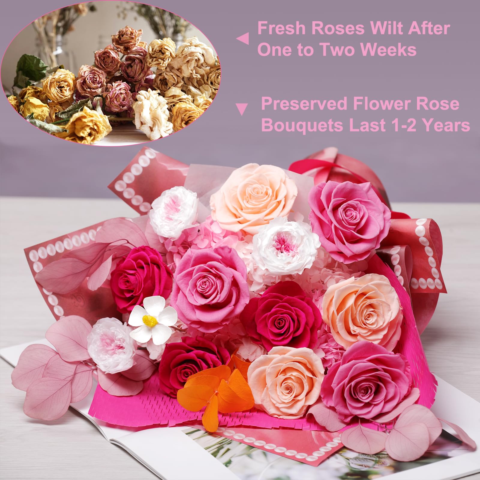 lovenfold gros plan sur pétale de rose préservée, texture et couleur intactes