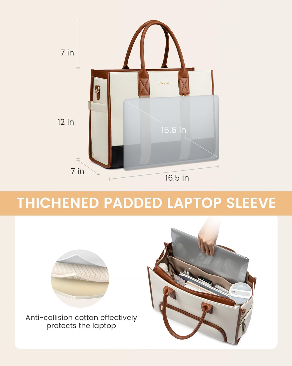 LOVEVOOK sac à côté d'un notebook et bouteille pour comparaison de taille