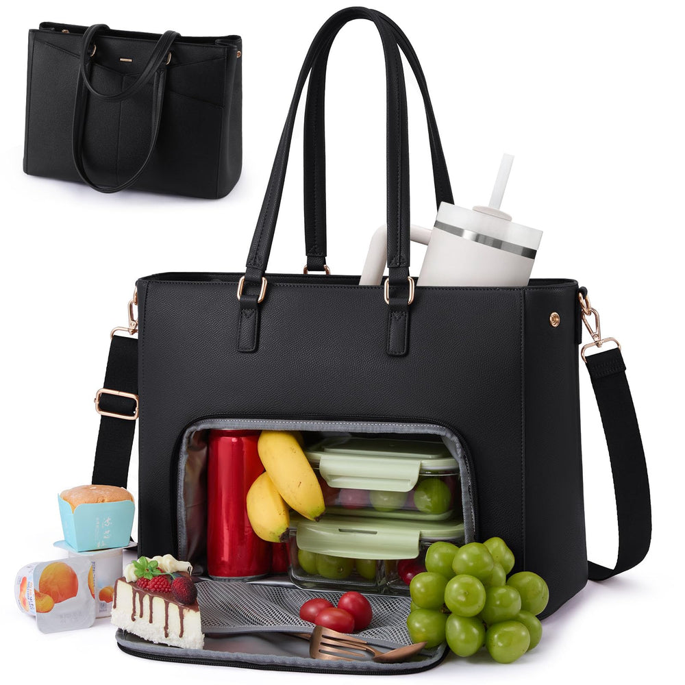 lovevook vue avant du tote noir montrant un design élégant et polyvalent