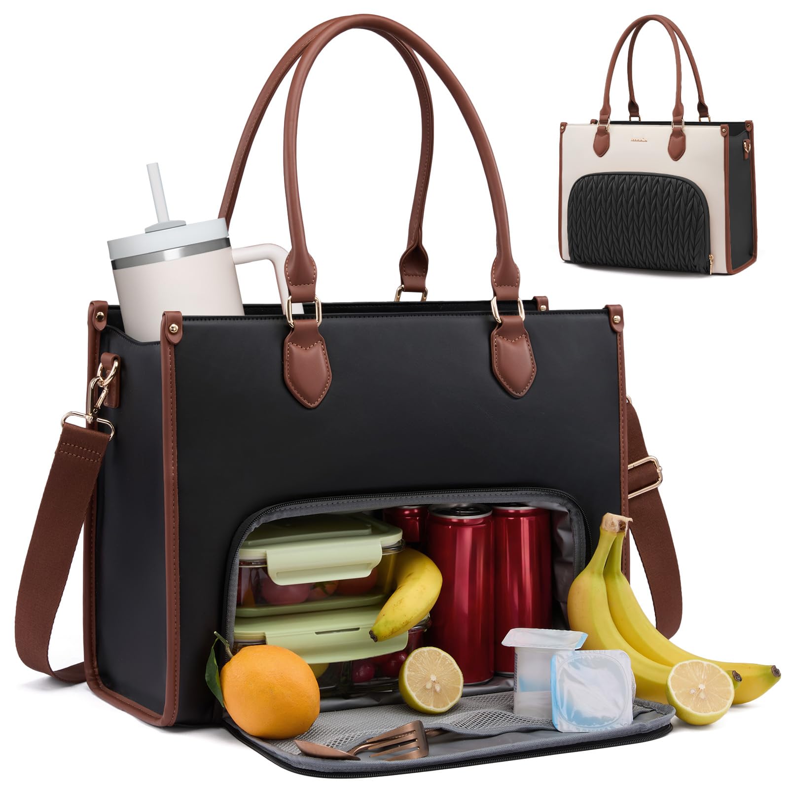 LOVEVOOK face avant du tote bag montrant poches et fermeture, organisation pratique