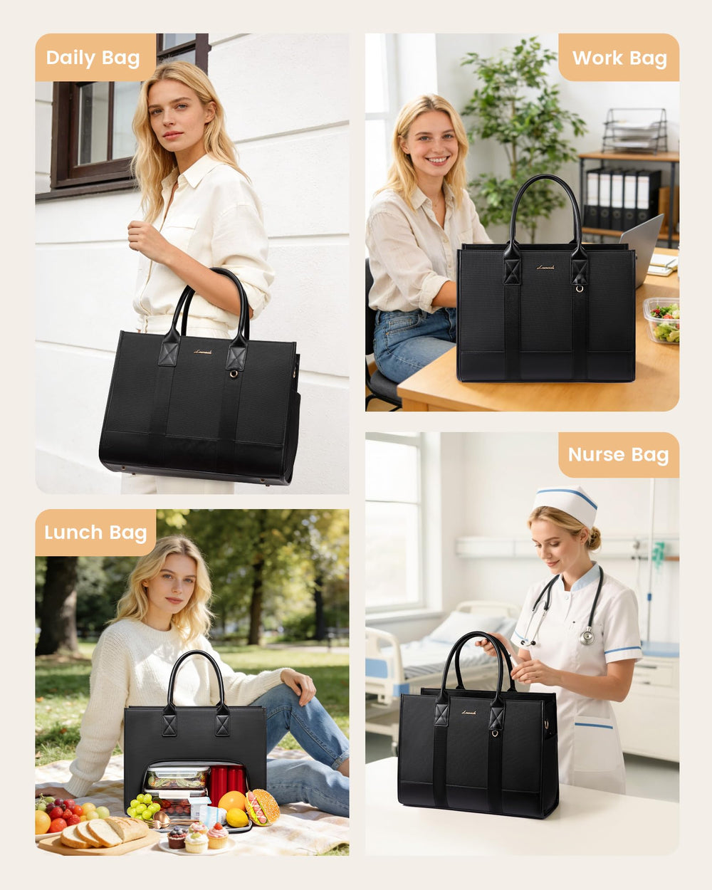 LOVEVOOK sac posé sur bureau illustrant usage quotidien travail et déplacement