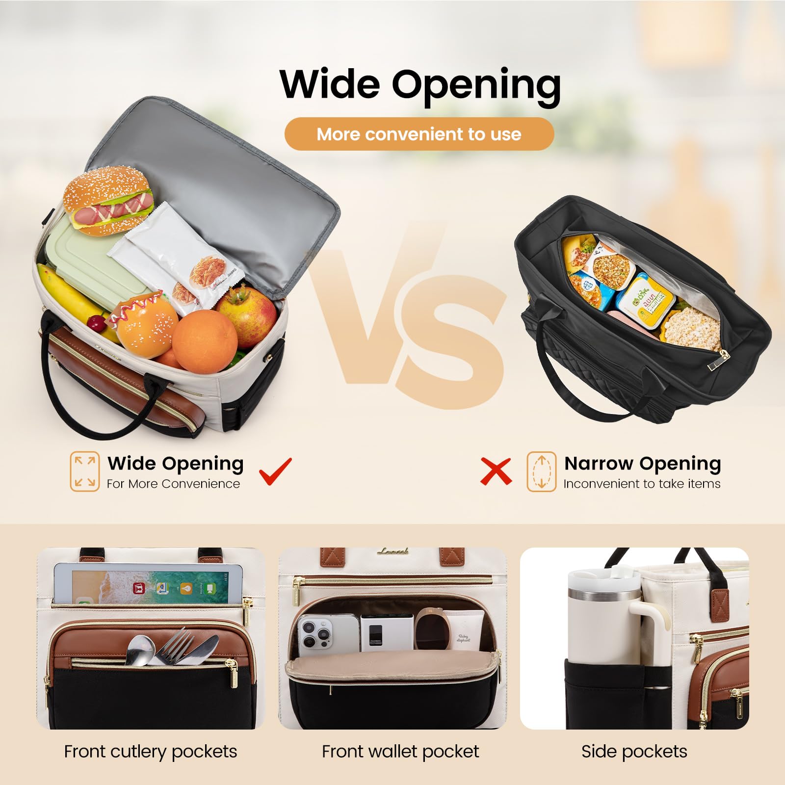 LOVEVOOK ouverture large facilitant l'accès rapide au lunch box et aux collations