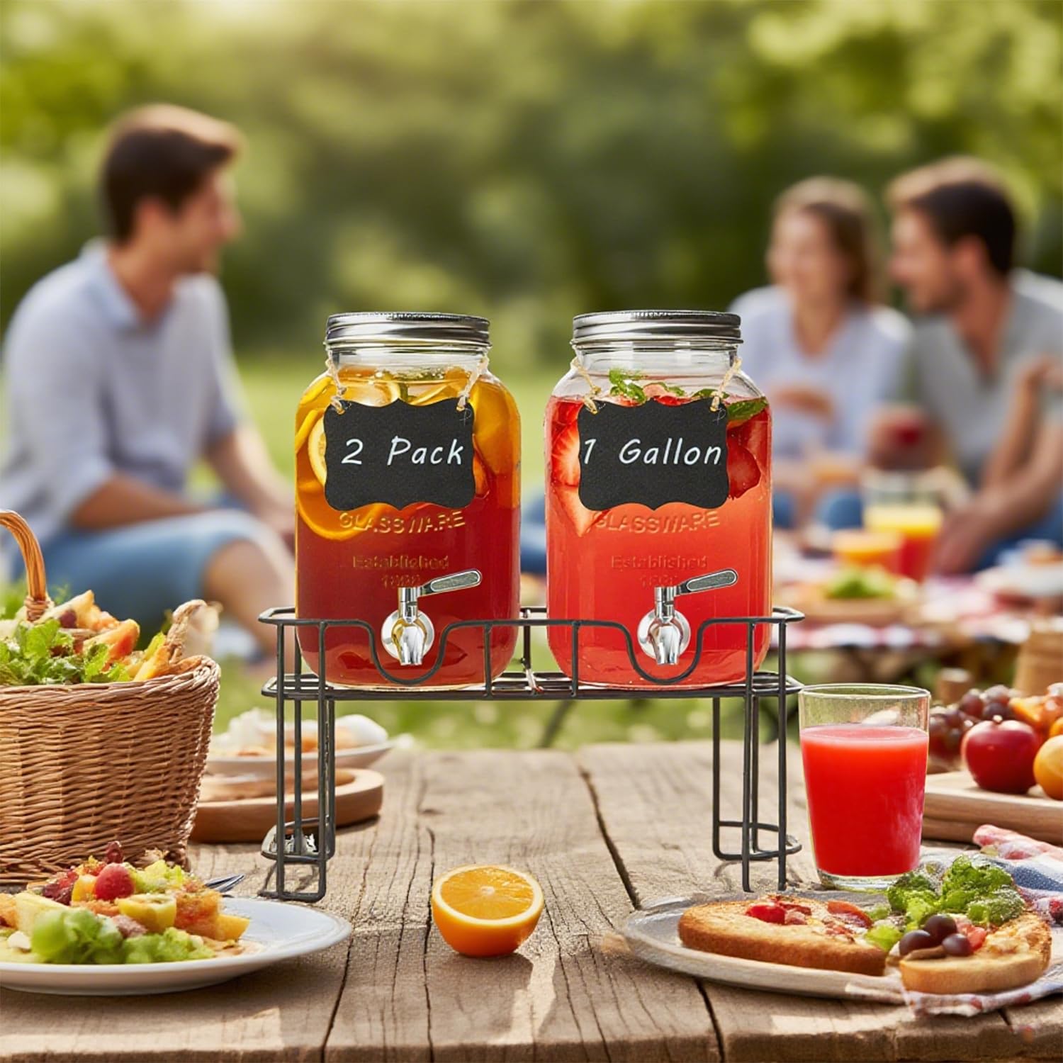 Ambiance de fête avec distributeurs Ltzmcmy servant citronnade et thé glacé
