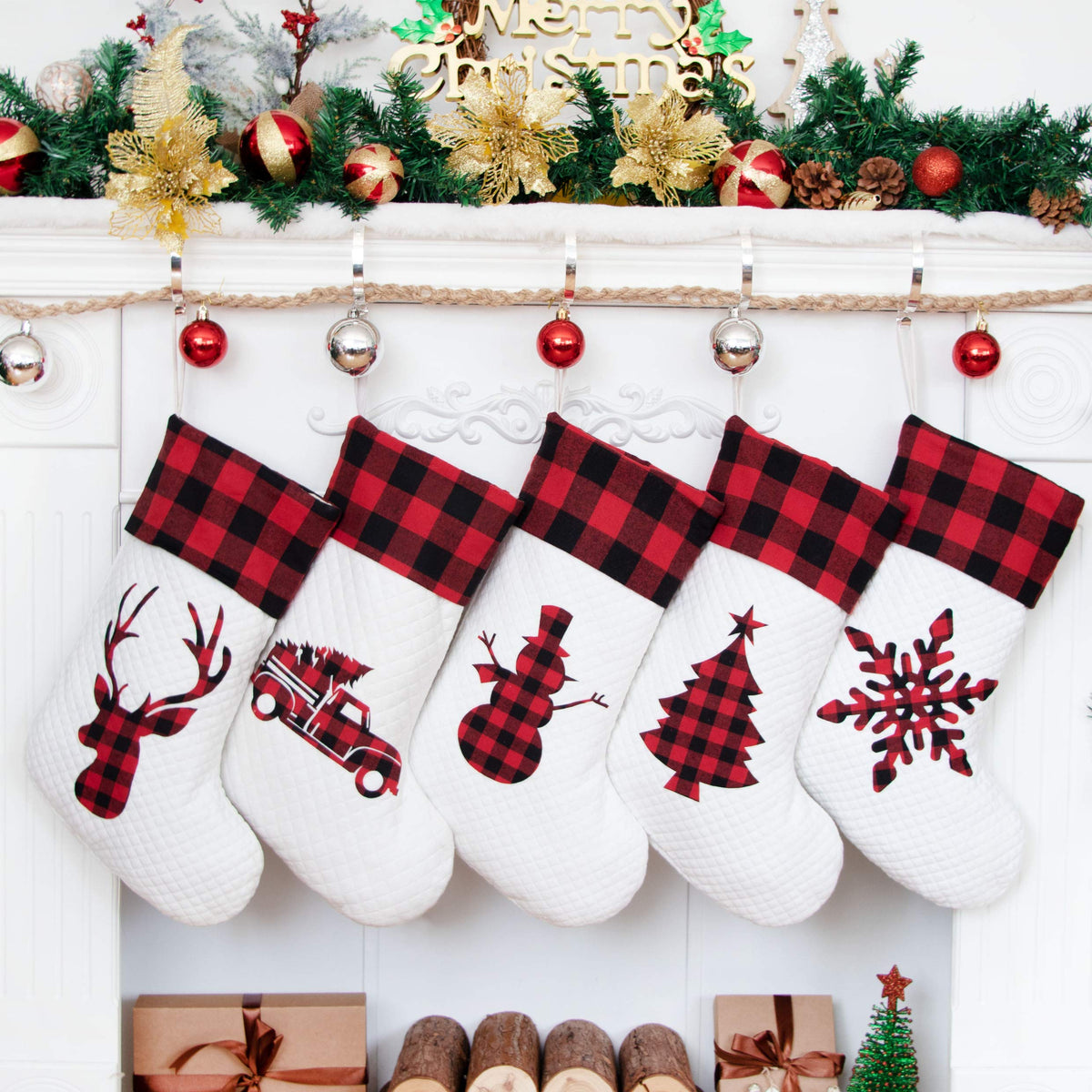 LUBOT chaussette devant emballage montrant le motif buffalo plaid et facilité d'installation