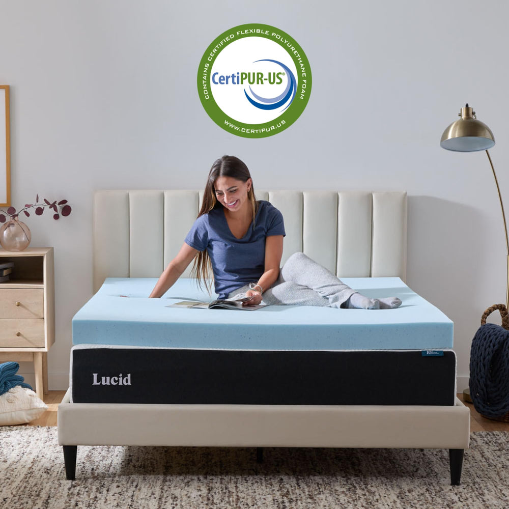 Comparaison échelle LUCID queen montrant épaisseur 4 pouces pour un effet enveloppant notable