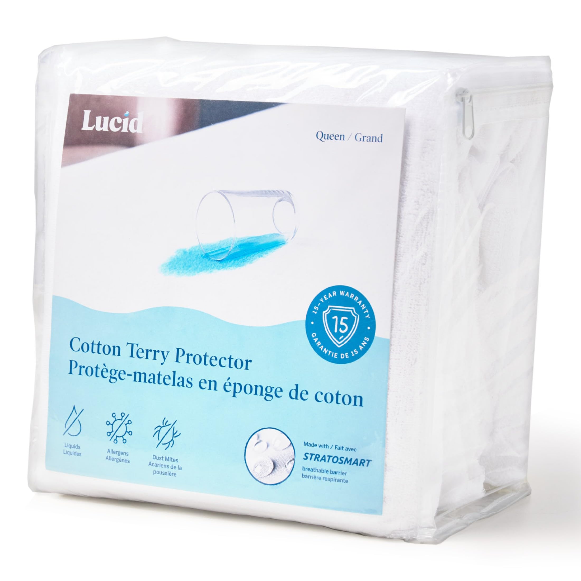 LUCID face avant du protège-matelas king montrant un ajustement net