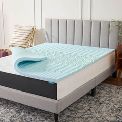 LUCID face avant du surmatelas dans son emballage facilitant l’installation