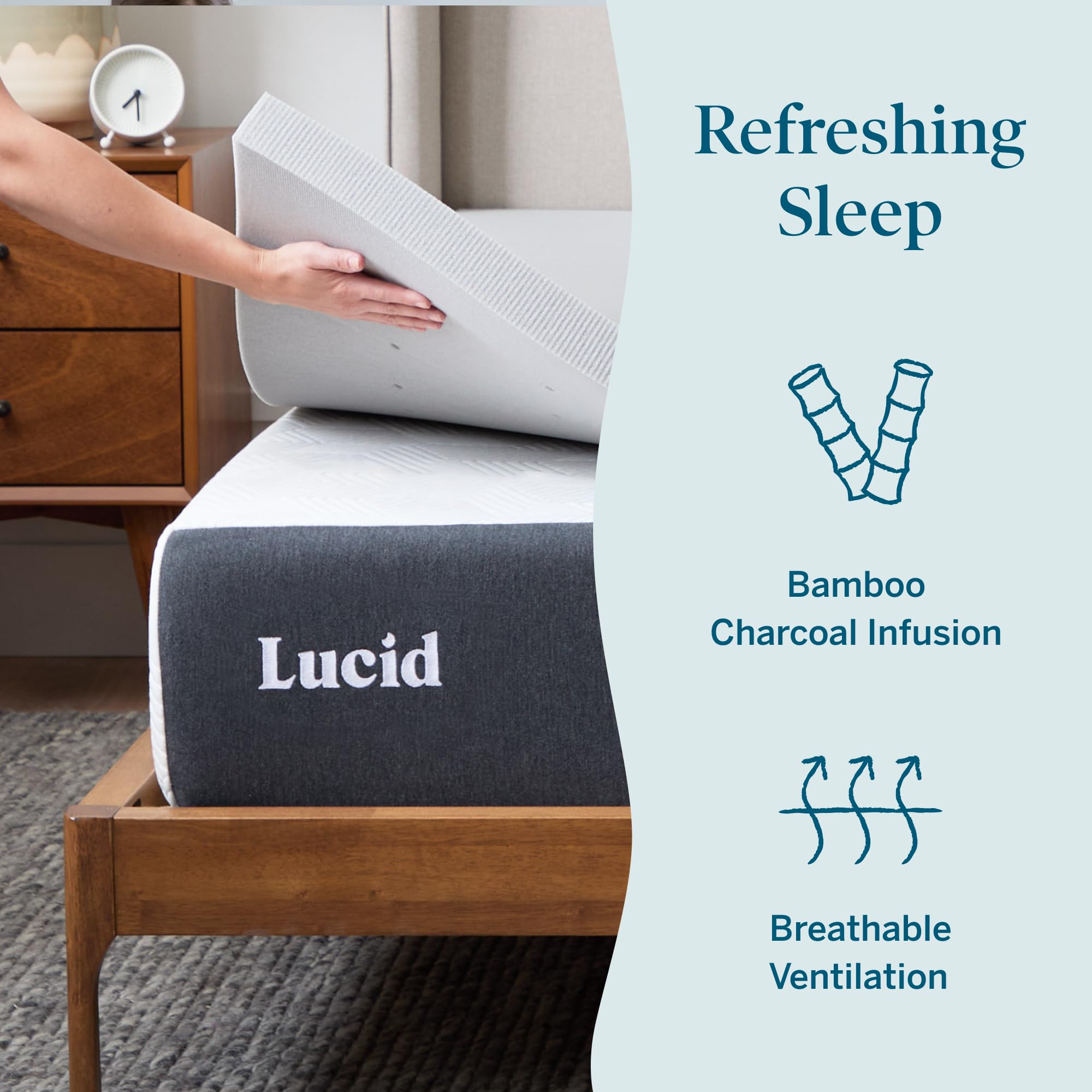 Détail de la mousse LUCID avec infusion de charbon de bambou pour absorption d'humidité