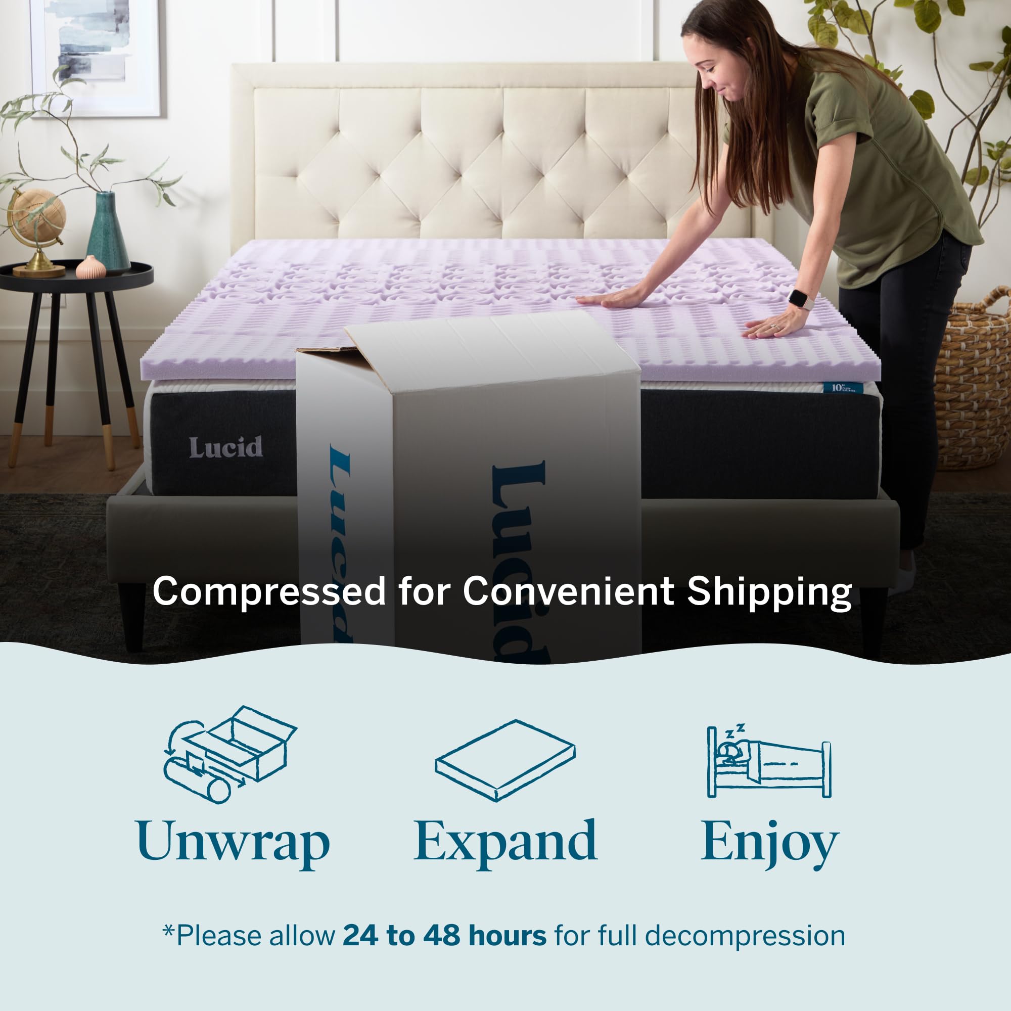 LUCID surmatelas posé sur matelas, adoucit et améliore confort