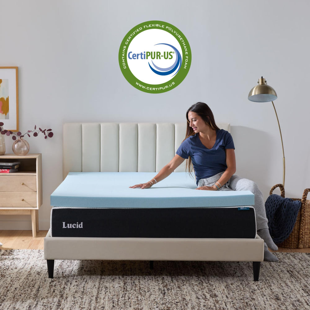 LUCID surmatelas posé sur lit double démontrant confort amélioré immédiat
