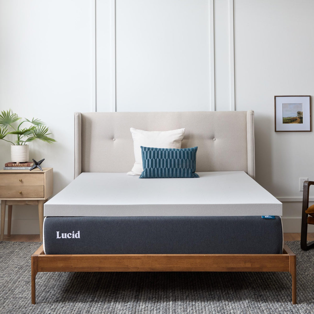 Lucid surmatelas face avant montrant finition moelleuse et confort
