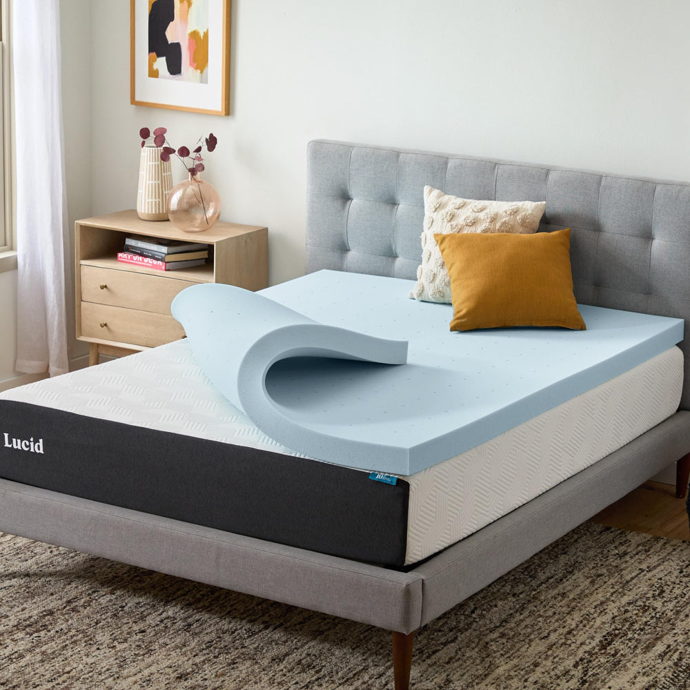 LUCID face avant du surmatelas King montrant finition et volume confortable