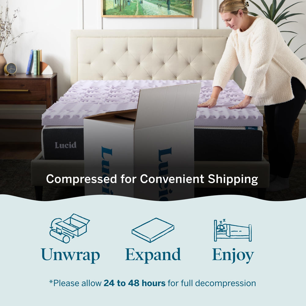 LUCID surmatelas déployé sur matelas, amélioration visible du soutien et confort