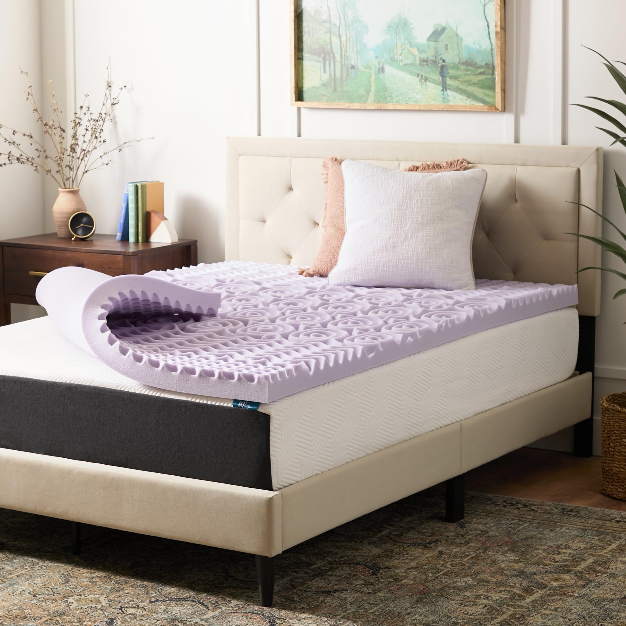 LUCID surmatelas 3" devant emballage, livraison compacte et installation facile