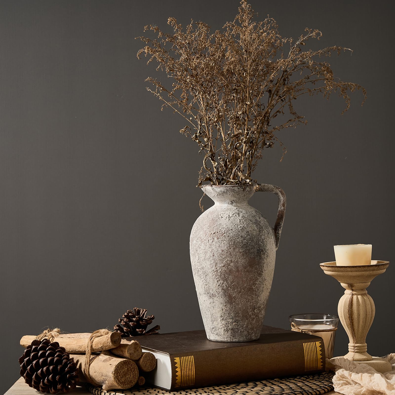 vase LUKA avec pampas et fleurs séchées effet naturel