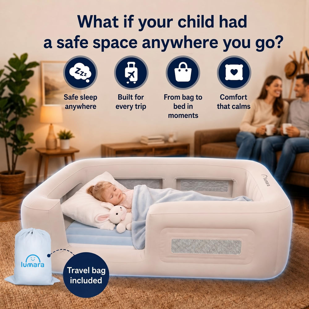 LUMARA lit gonflable installé en chambre pour enfant sécurité et praticité