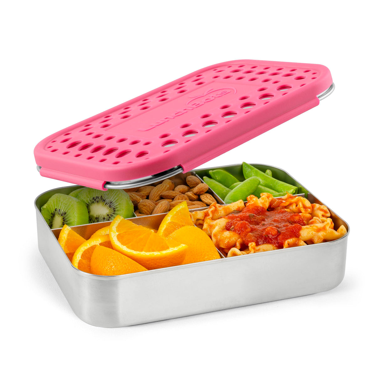 LunchBots vista avant ouverte montrant 5 compartiments, organisation pratique