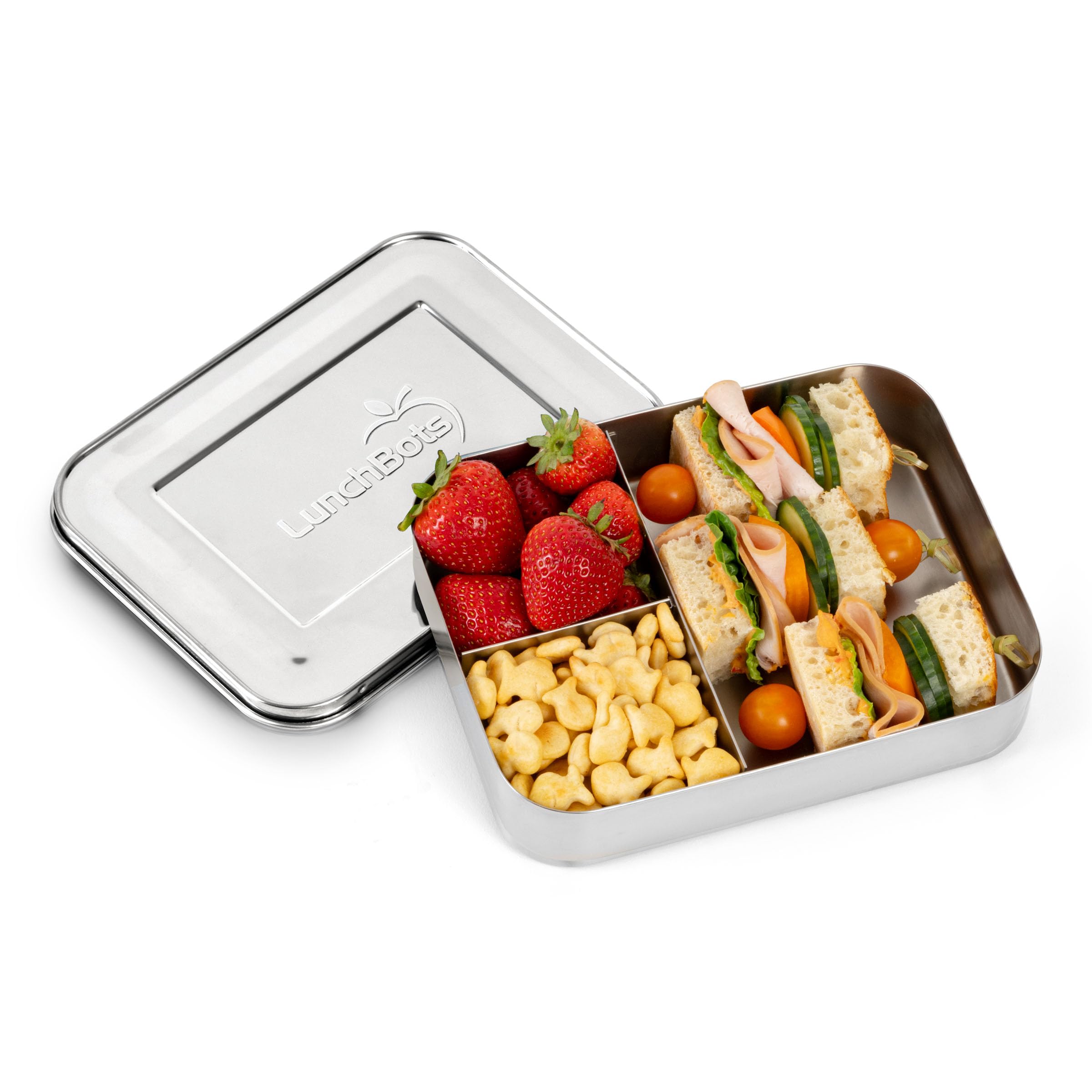 LunchBots gros plan acier inox 18/8, texture résistante et hygiénique
