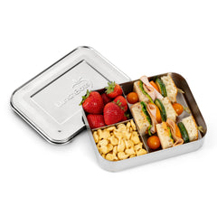 LunchBots gros plan acier inox 18/8, texture résistante et hygiénique