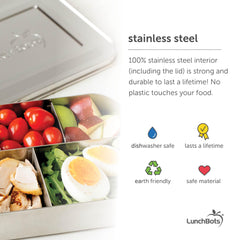 LunchBots boîte trio remplie d'aliments secs, présentation qui incite à manger
