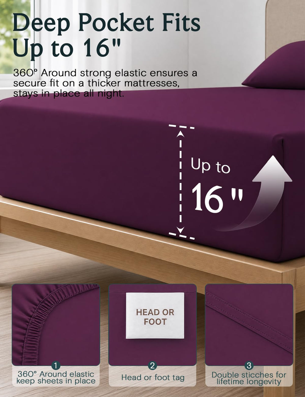 LuxClub drap-housse avec poche profonde 16 pouces pour matelas épais
