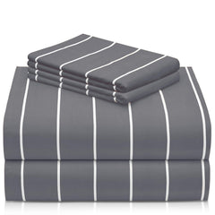 LuxClub face avant du jeu de draps montrant le style rayé et finition élégante