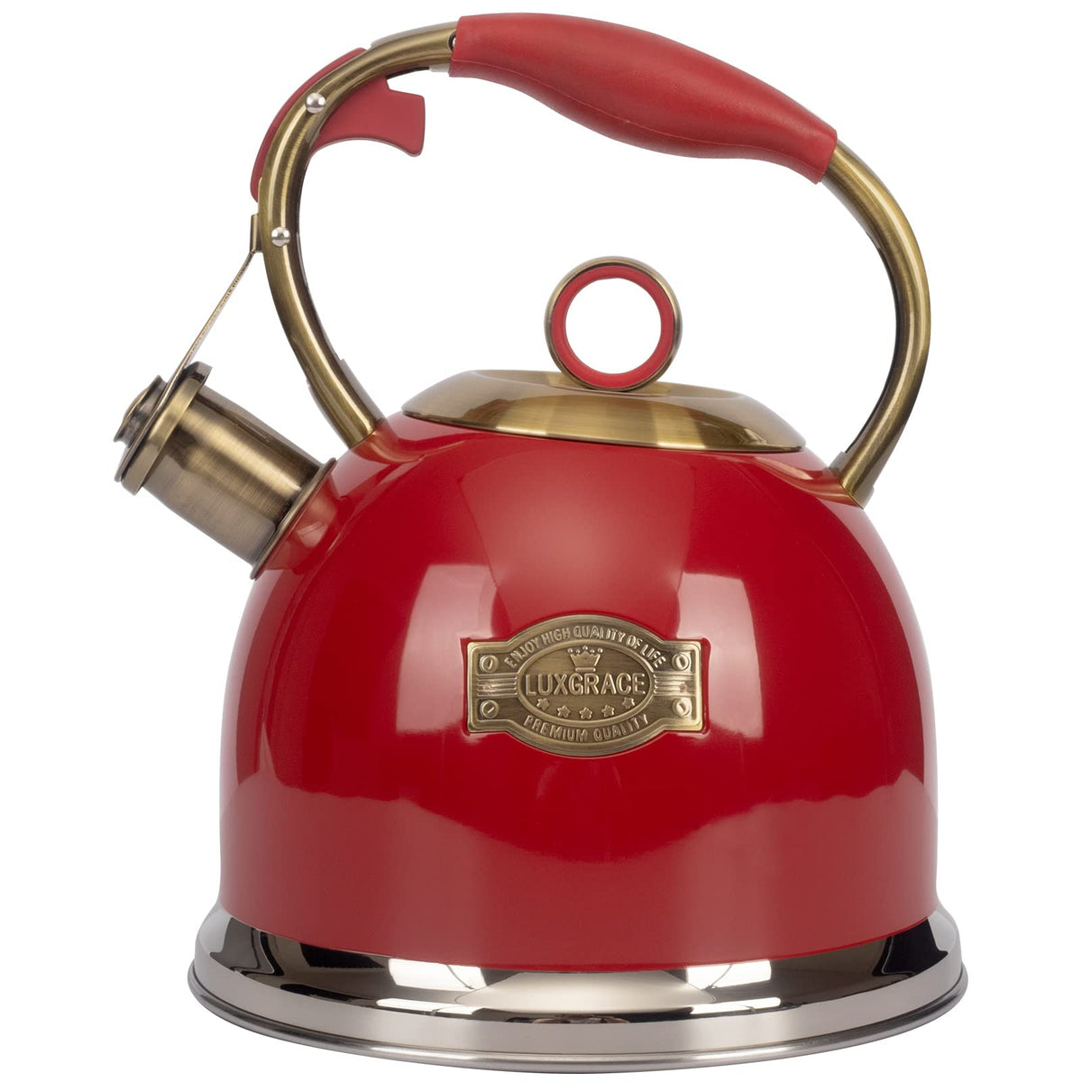 LUXGRACE bouilloire rouge vue de face offrant design attrayant et chauffe rapide