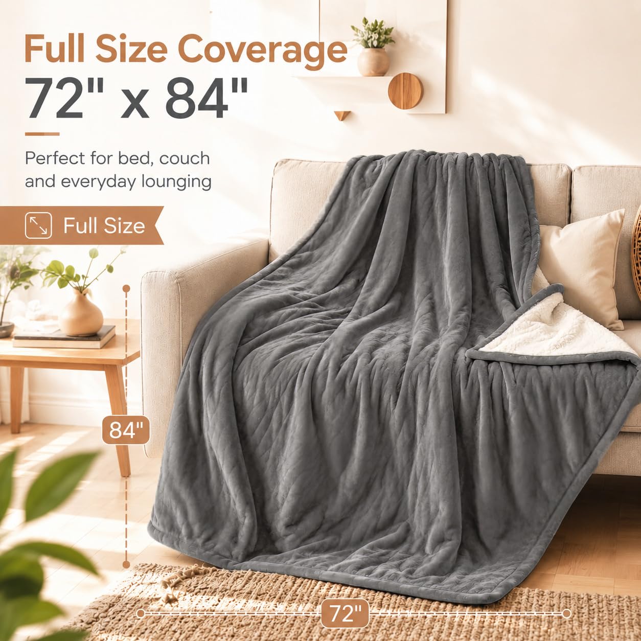 Couverture LUXIAN utilisée sur canapé pour soirée cosy et relaxation
