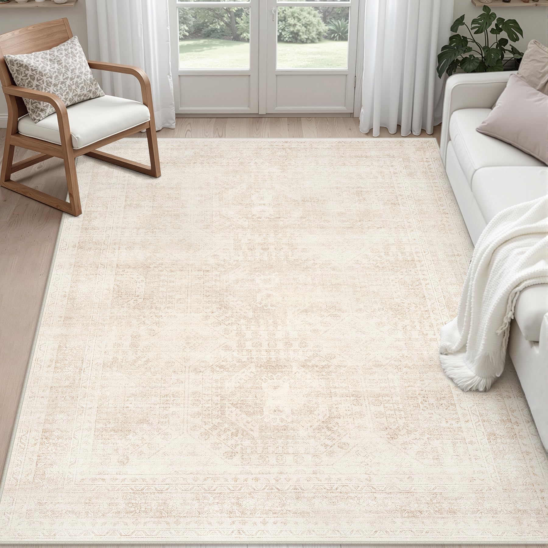 Luxturiy tapis face recto affichant design beige, apporte harmonie décorative