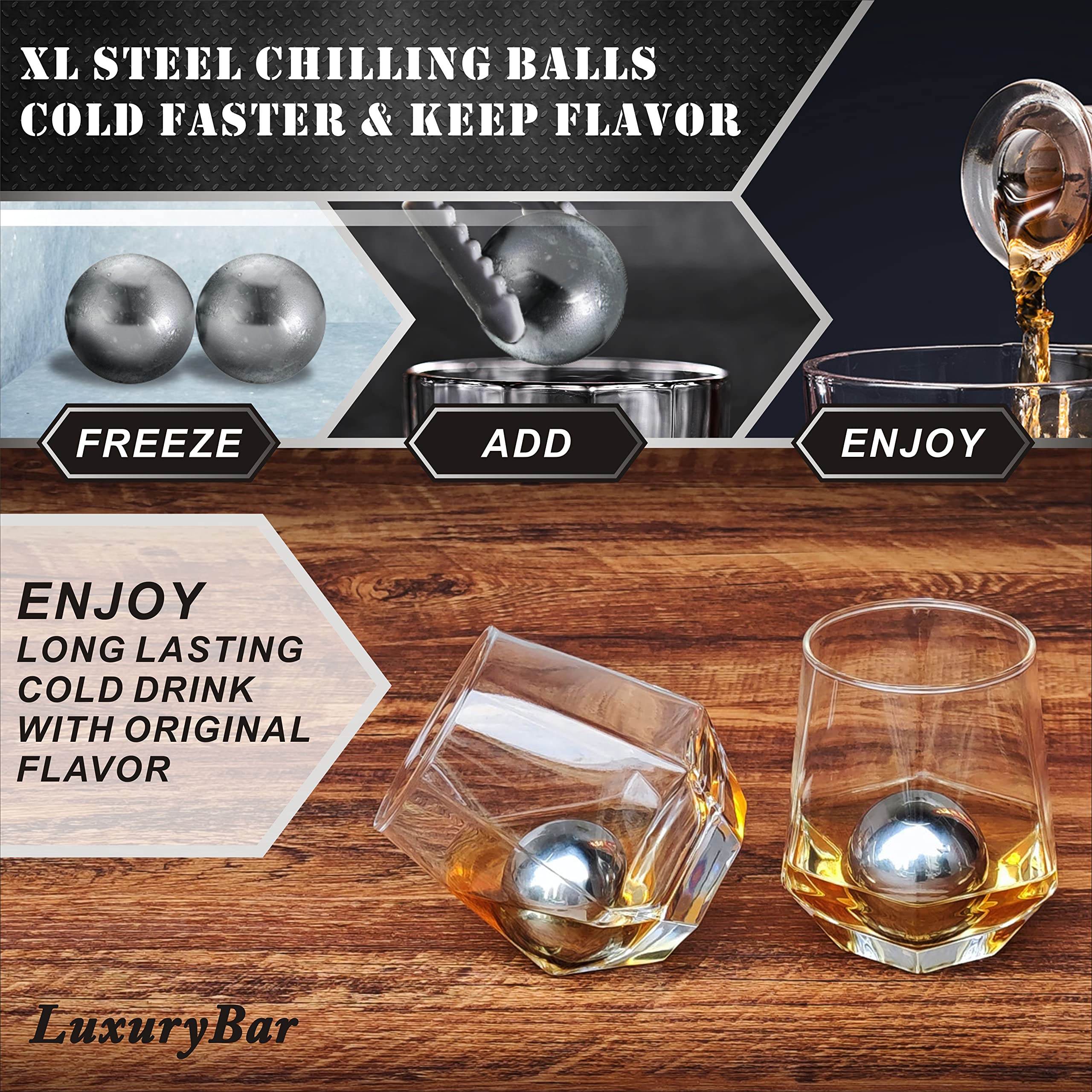 LuxuryBar verres avec chillballs inox, refroidissement sans dilution