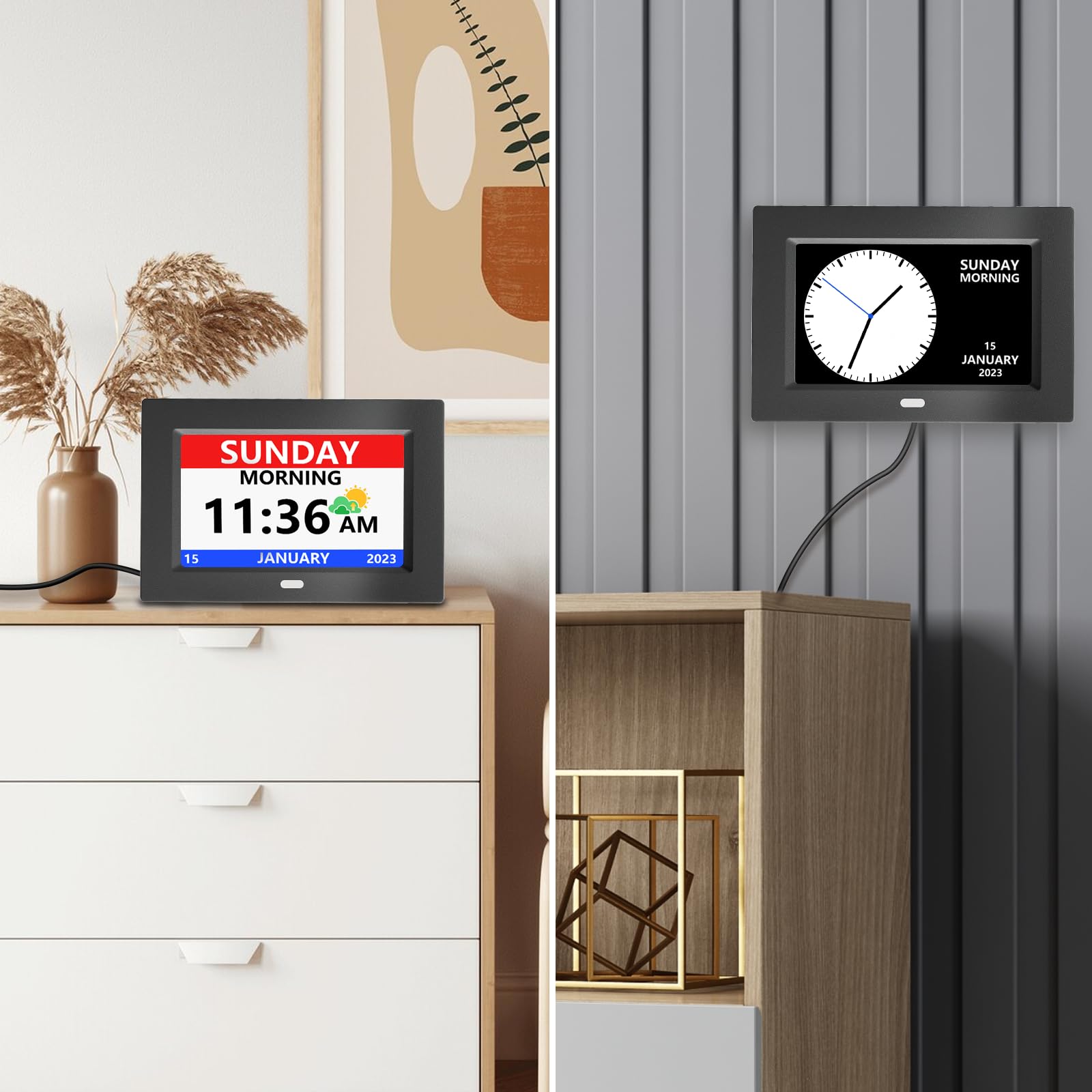 LXBYJKJ affiche le jour la date et icônes pour repères visuels