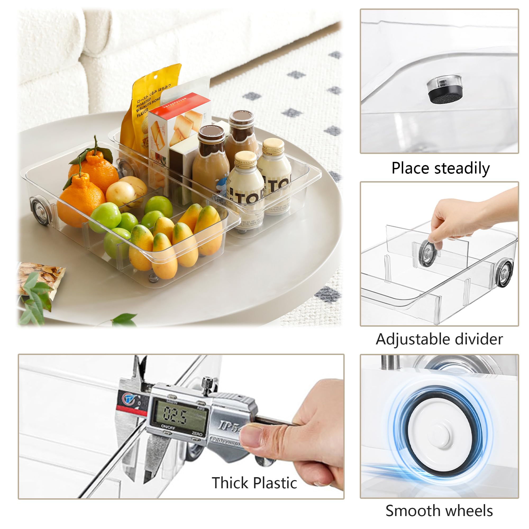 LXLXXL séparateurs réglables démontrant modularité pour différents aliments