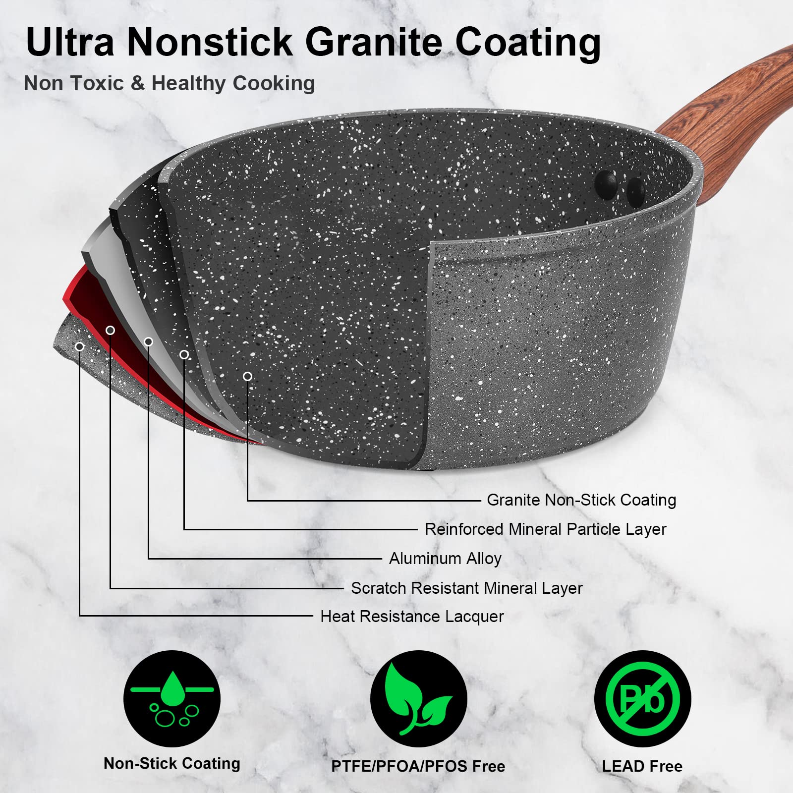 M MELENTA gros plan du revêtement granite pour cuisson sans accroche
