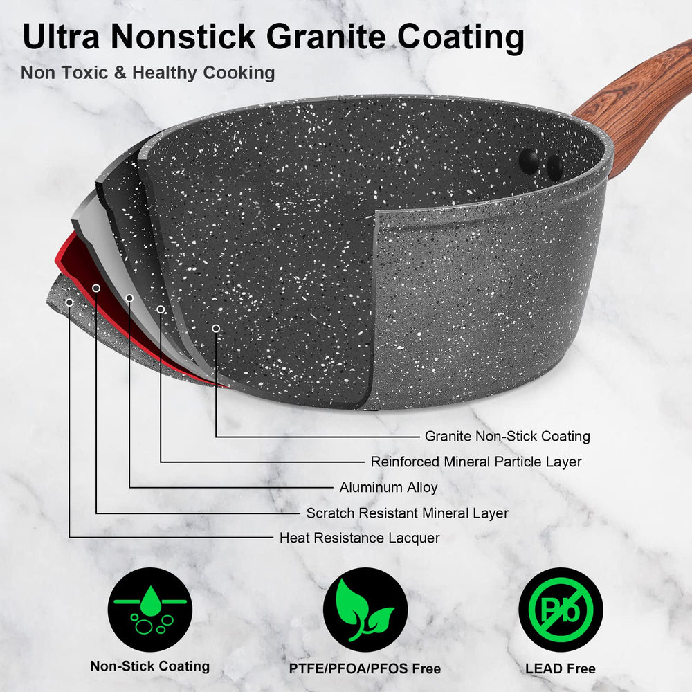 M MELENTA gros plan du revêtement granite pour cuisson sans accroche