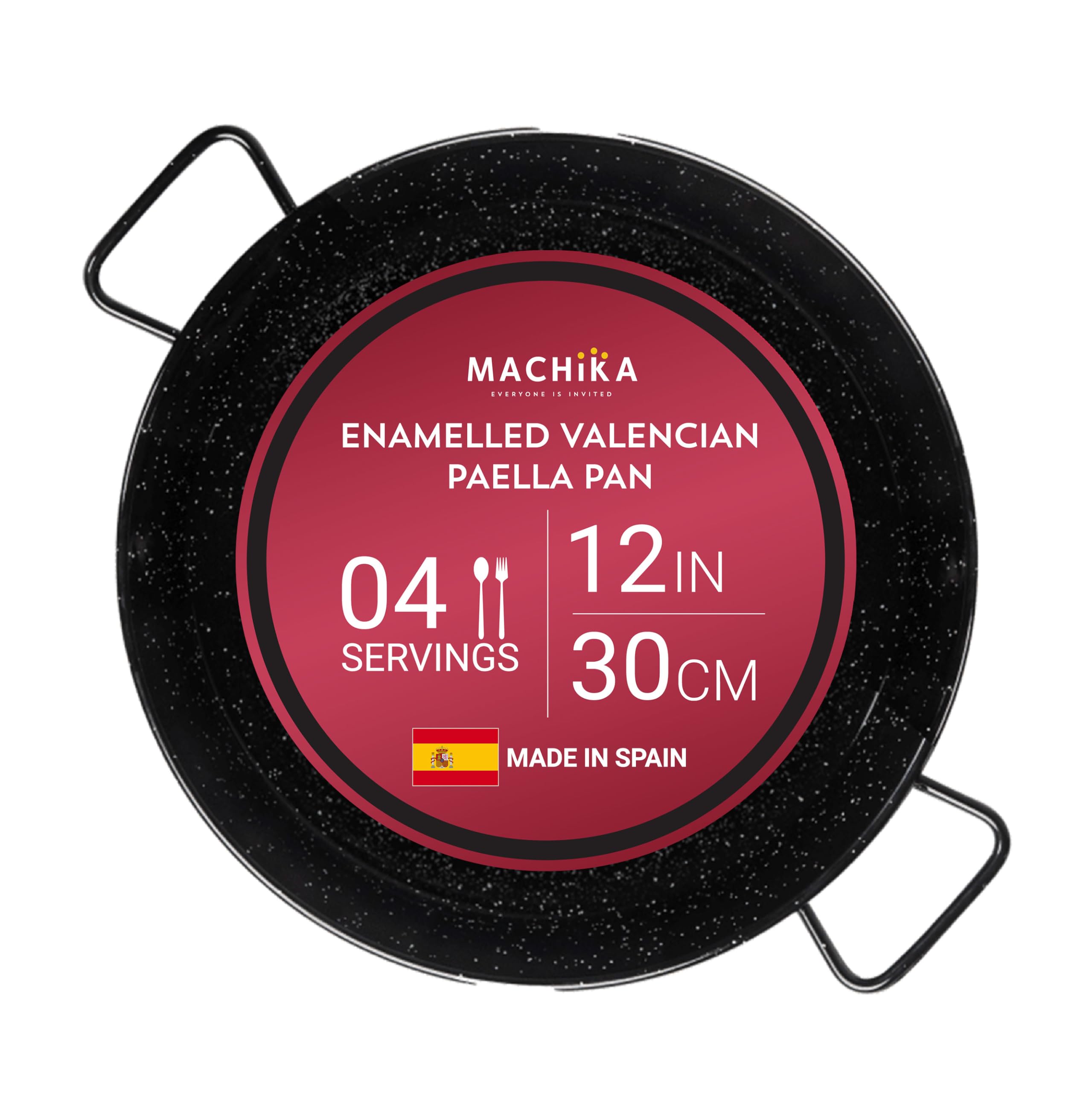 Paellera Machika vue de face montrant la forme large et la capacité pour 4 portions