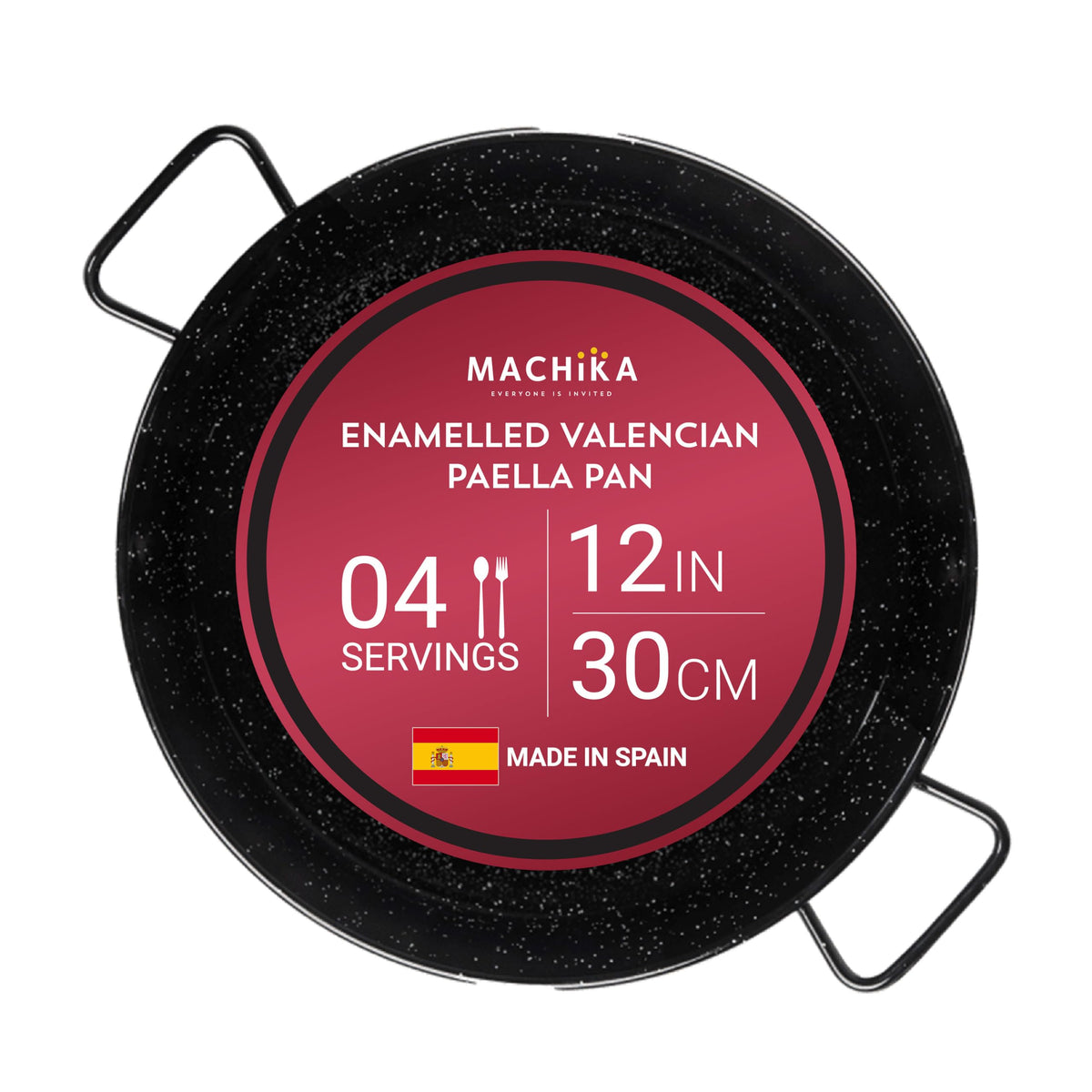 Paellera Machika vue de face montrant la forme large et la capacité pour 4 portions