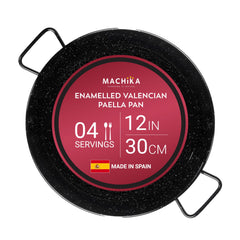 Paellera Machika vue de face montrant la forme large et la capacité pour 4 portions