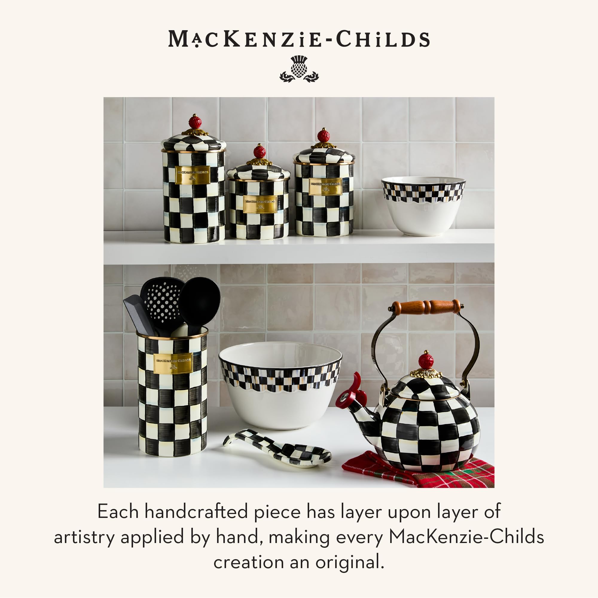 MACKENZIE-CHILDS mise en scène sur table dressée pour décoration et fonctionnalité