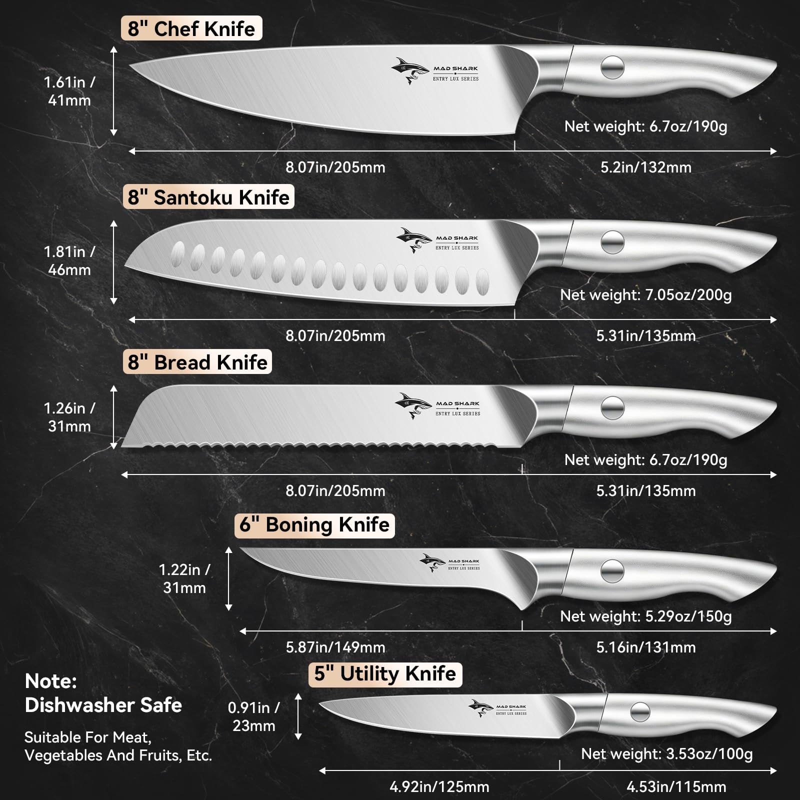 MAD SHARK comparaison d’échelle pour visualiser les tailles des lames