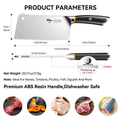 MAD SHARK hachette en action découpant une pièce de viande, efficacité en cuisine